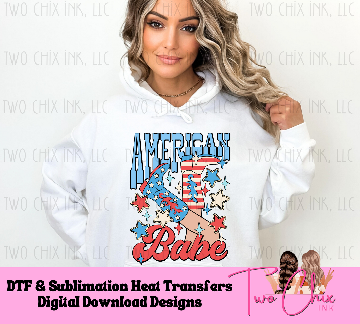 American Babe 4th of July DTF - Red, White, Blue Cowgirl Boots - Patriotic Country Western Theme