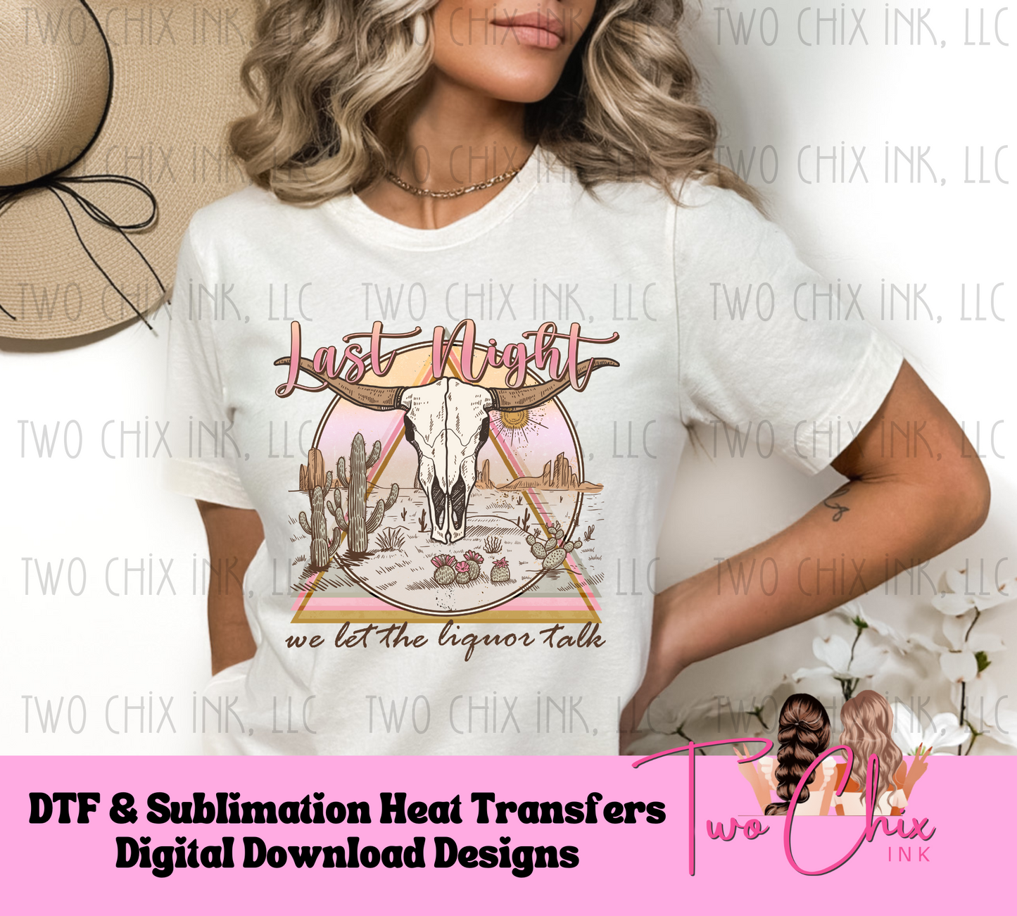 Last Night Pink Long Horn Ready to Press Heat Transfer | DTF | Sublimation