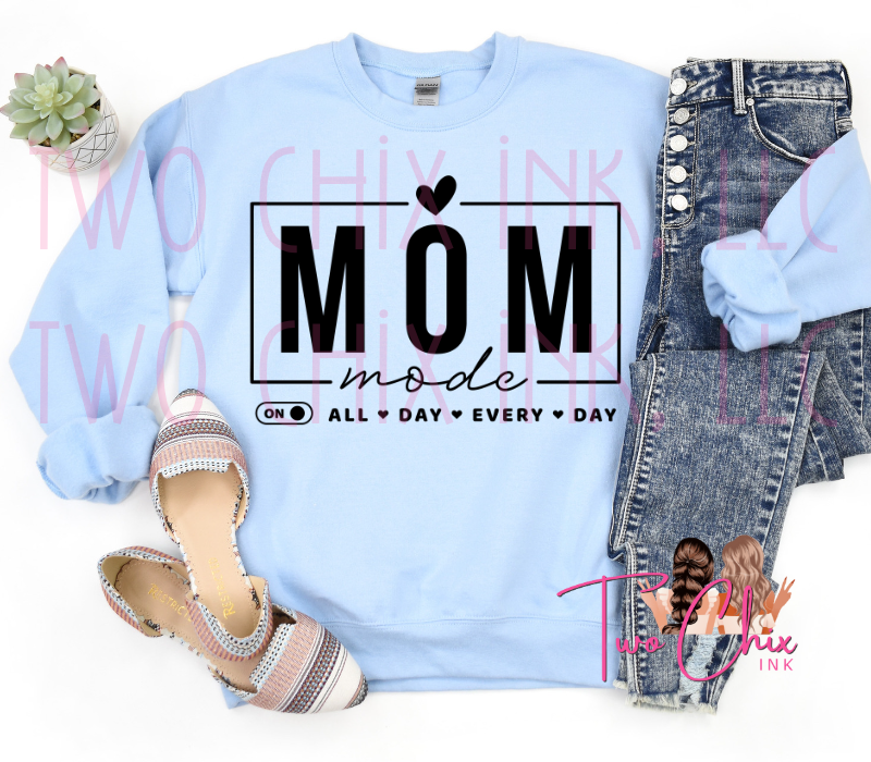 Mom Mode DTF Tshirt Design Ready to Press Heat Transfer Black Sublimation