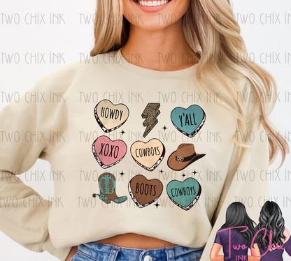 Western Love Notes Valentines Day Candy Hearts Country Valentine Sweatshirt