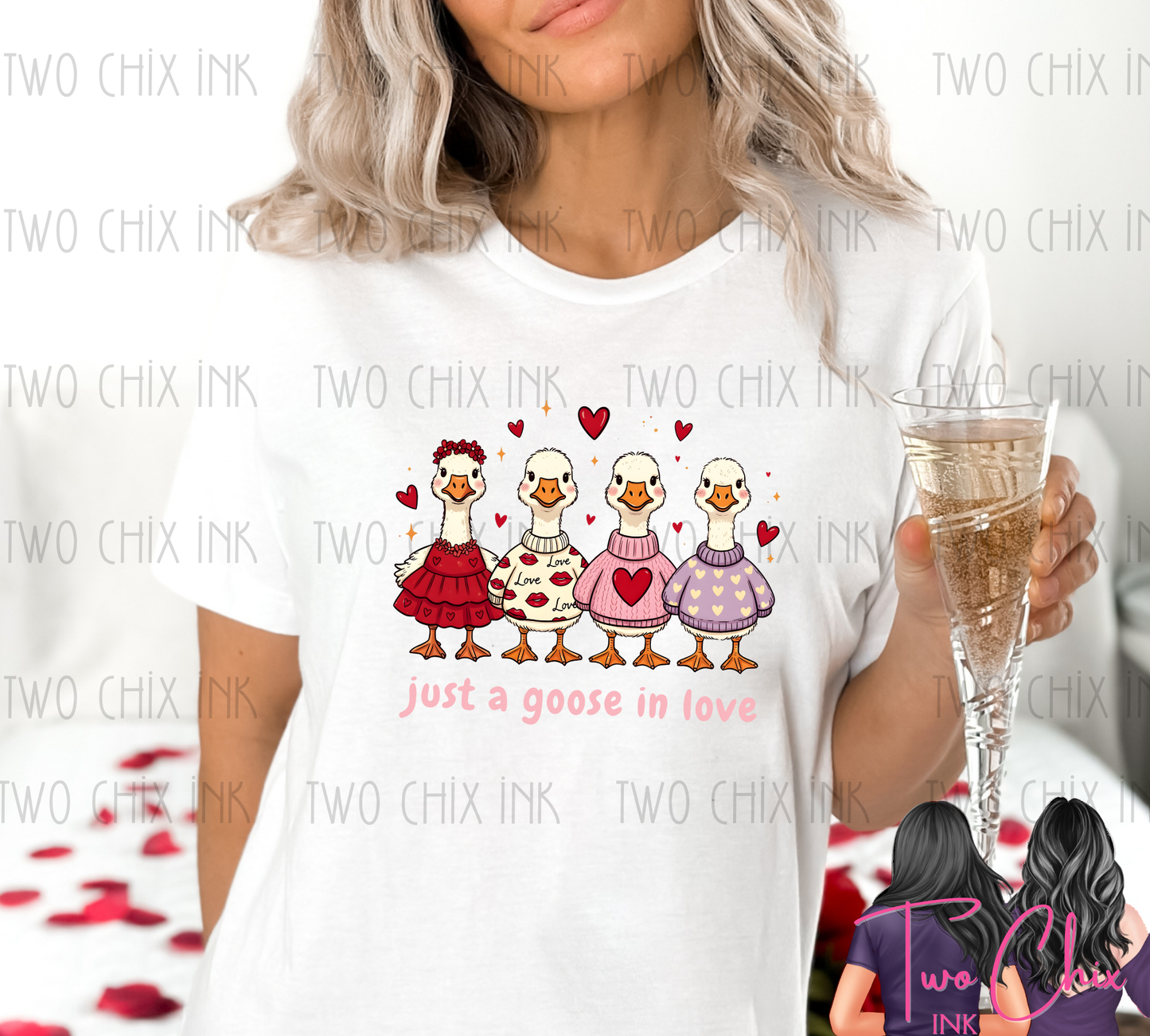 Just a Goose in Love Valentine Graphic Tee
