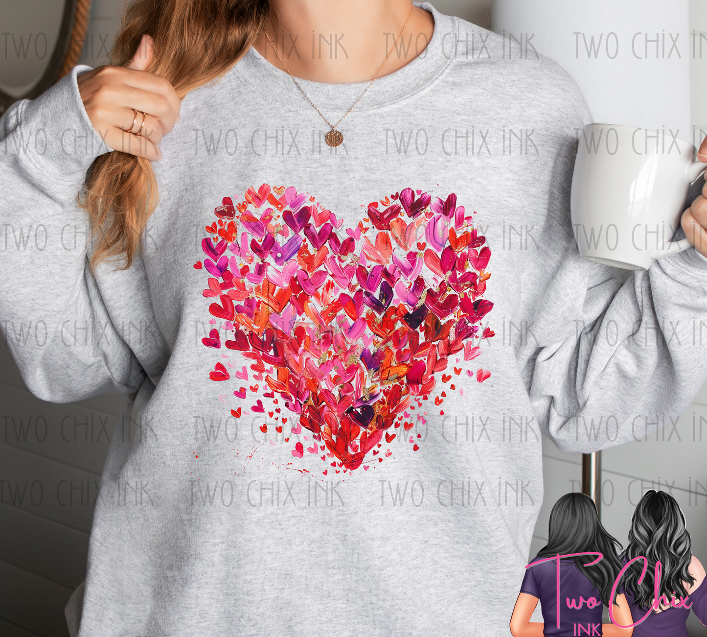 Watercolor Mosaic Heart Valentine Graphic Tee or Sweatshirt