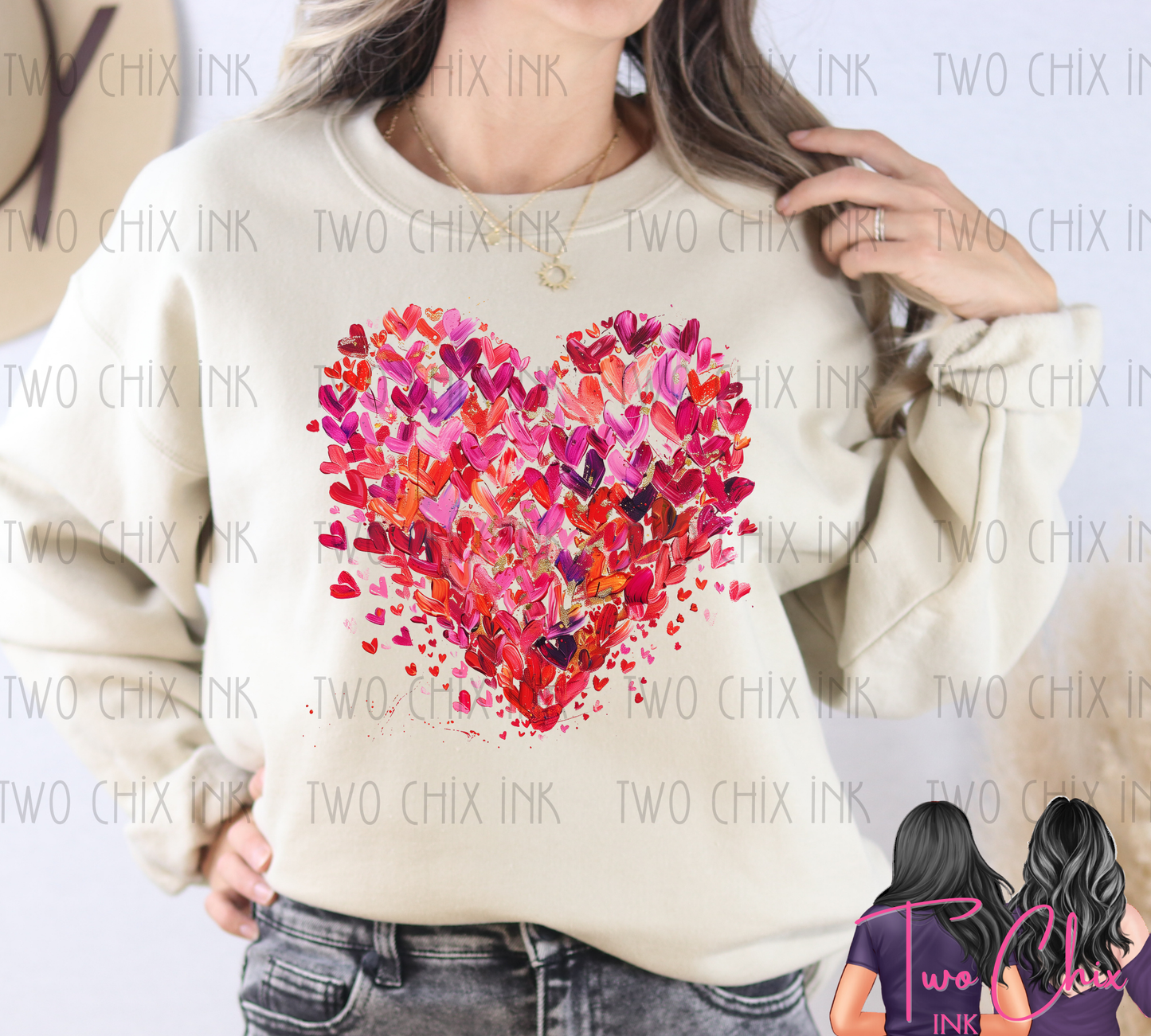Watercolor Mosaic Heart Valentine Graphic Tee or Sweatshirt