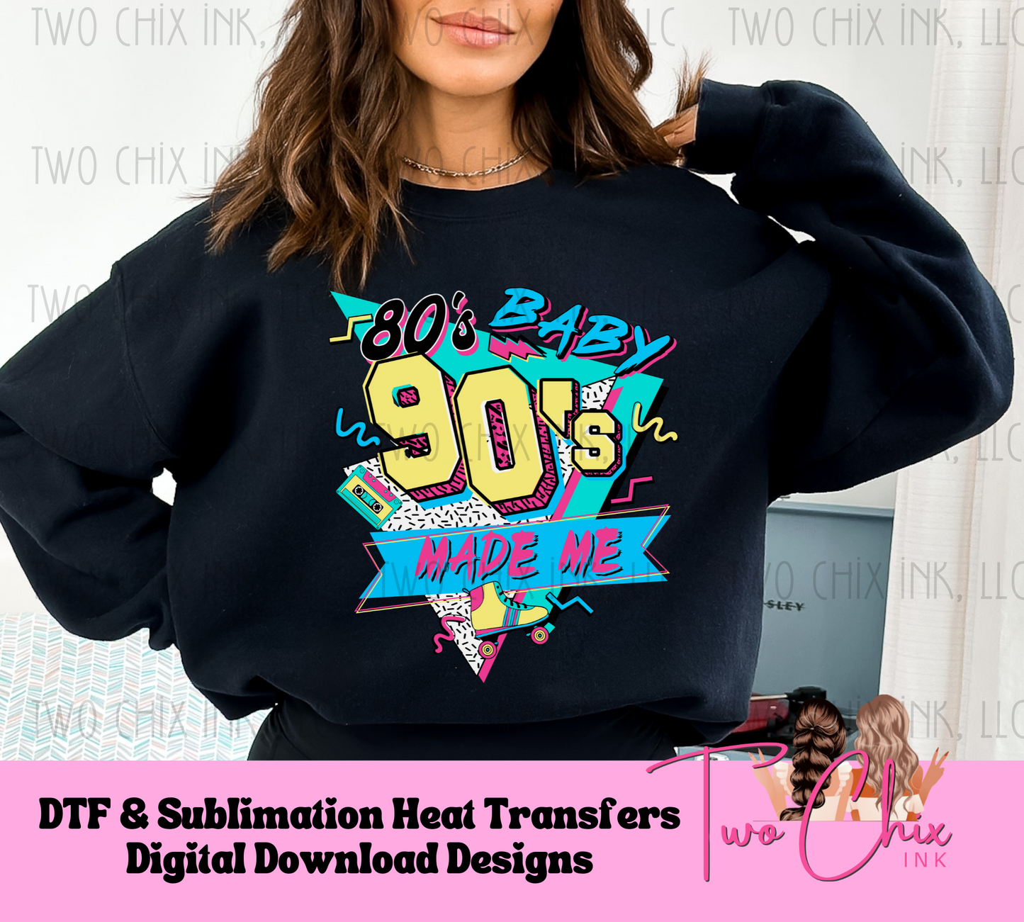 Neon 80s baby 90s Made Me DTF Ready for Press Heat Transfer Tshirt Design