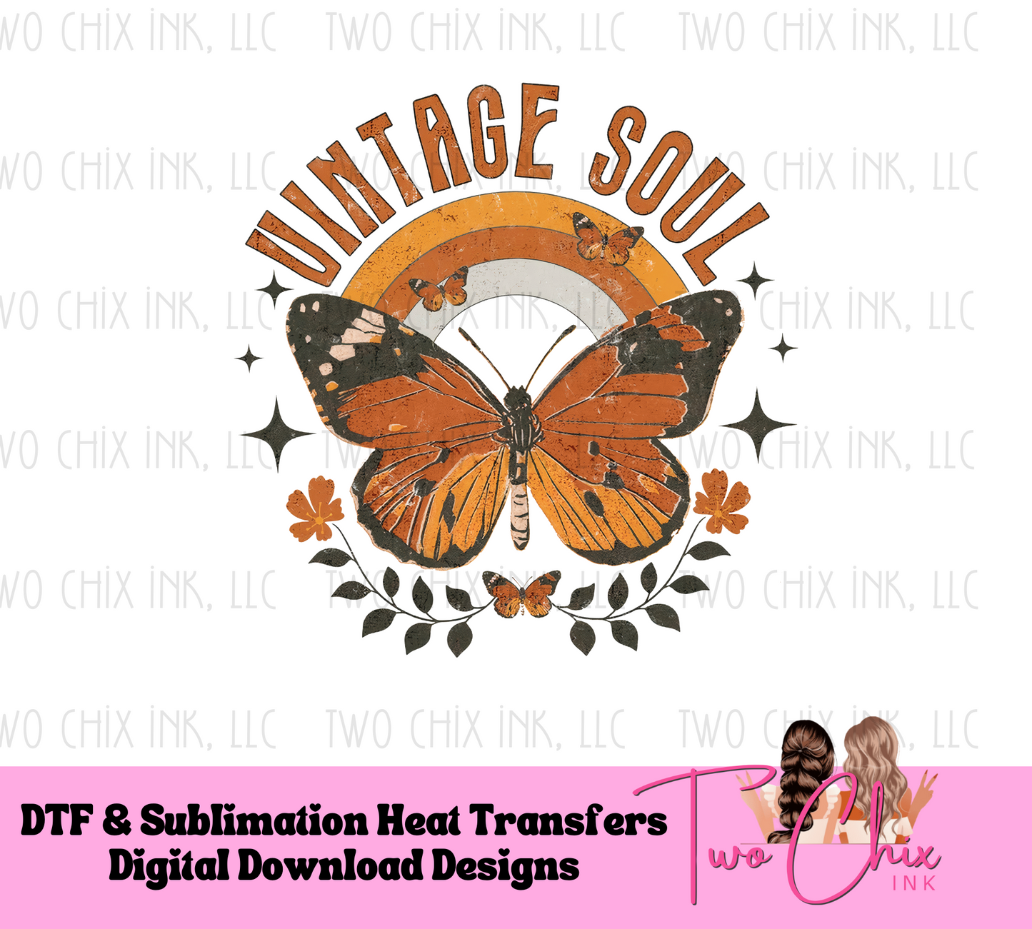 Vintage Soul Monarch Butterfly Boho Style DTF Ready for Press Tshirt Transfer