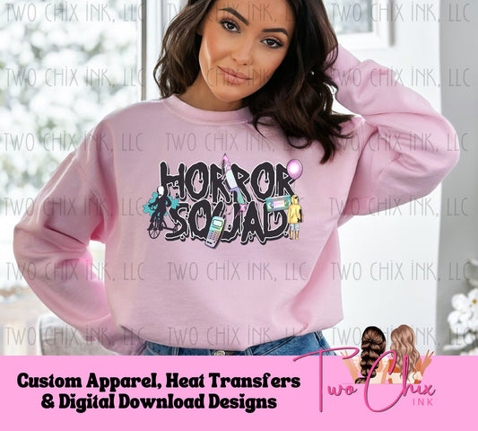 Horror Squad Halloween DTF Ready to Press Heat Transfer | DTF Clear Film