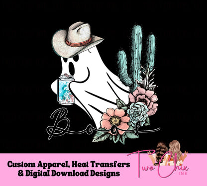 Here for the Boos Halloween Ghost Country Cowboy DTF Ready to Press Heat Transfer | DTF Clear Film Sublimation