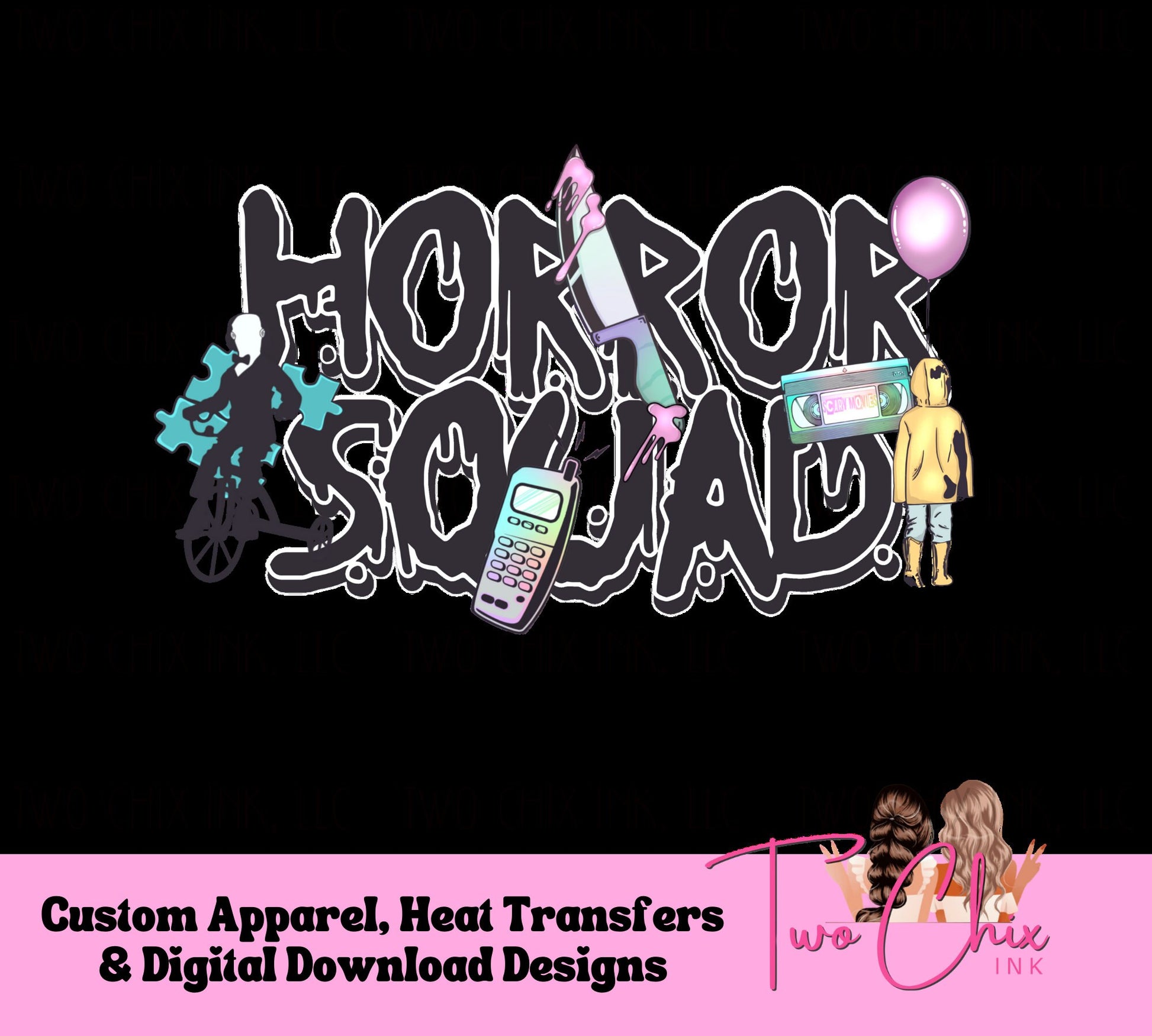 Horror Squad Halloween DTF Ready to Press Heat Transfer | DTF Clear Film