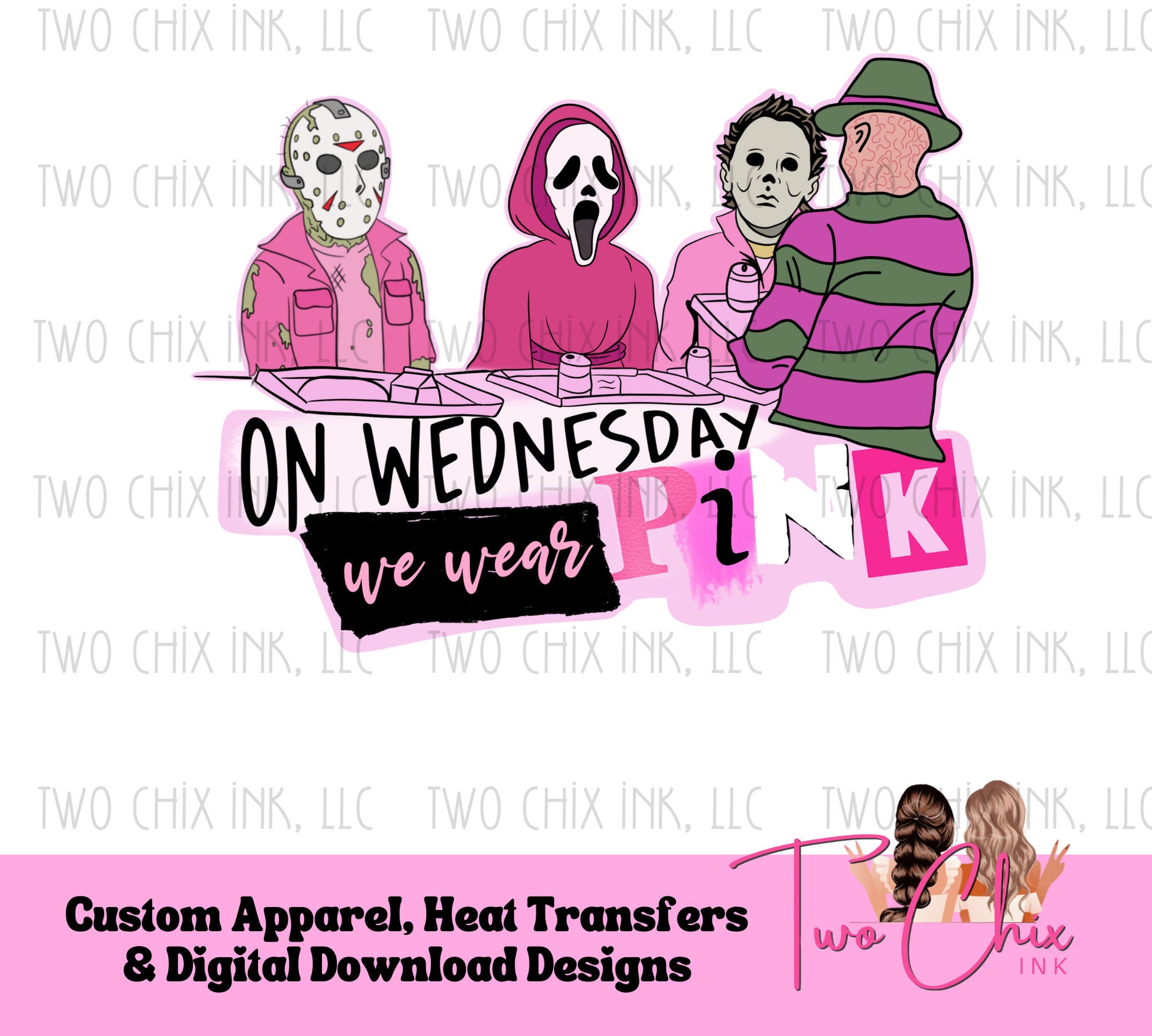 Halloween shirt Horror Mashup DTF Transfer On Wednesdays We Wear Pink Mean Girls ready to press heat transfer designs Halloween sweatshirt